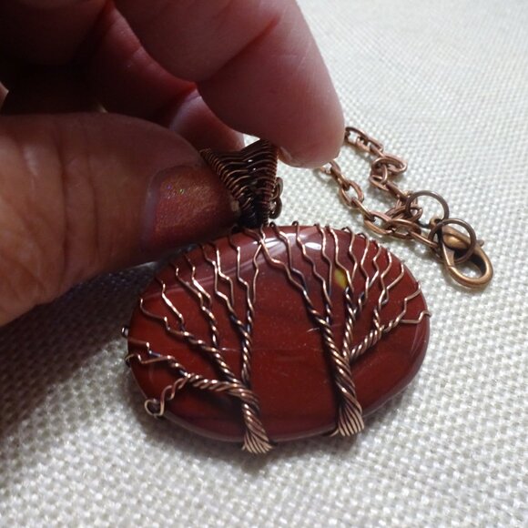 Rustic MOOKAITE with TREES COPPER WIRE-WRAPPED Handmade Pendant/Chain #419C - Picture 3 of 3